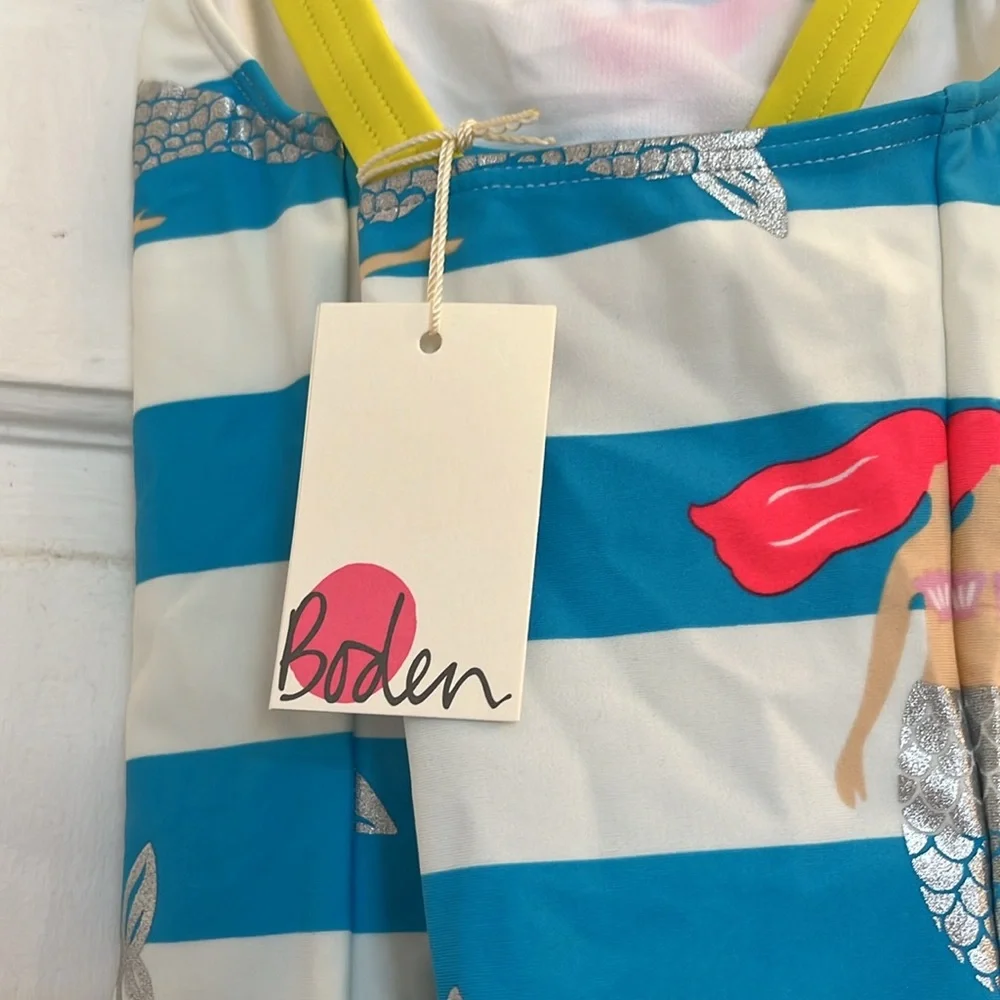 NWT Mini Boden Blue & White Striped Mermaid One-Piece in size 9-10